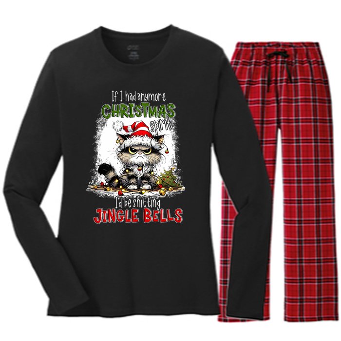 If I Had Anymore Christmas Spirit ID Be Shitting Jingle Women's Long Sleeve Flannel Pajama Set 