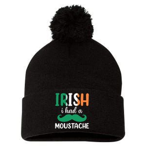 Irish I Have A Moustache Pom Pom 12in Knit Beanie