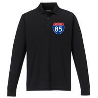 I85 Interstate Highway Shield Sign A2 Funny Performance Long Sleeve Polo