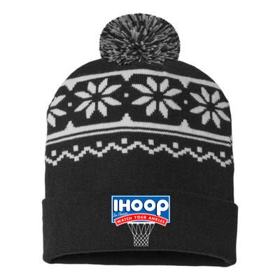 Ihoop I Hoop So Please Watch Your Ankles Classic Logo USA-Made Snowflake Beanie