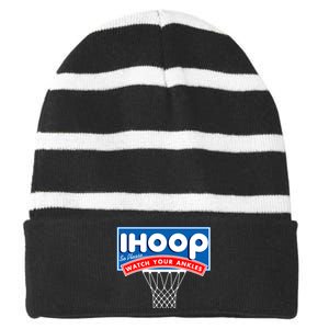 Ihoop I Hoop So Please Watch Your Ankles Classic Logo Striped Beanie with Solid Band