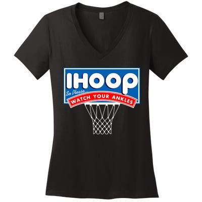 Ihoop I Hoop So Please Watch Your Ankles Classic Logo Women's V-Neck T-Shirt