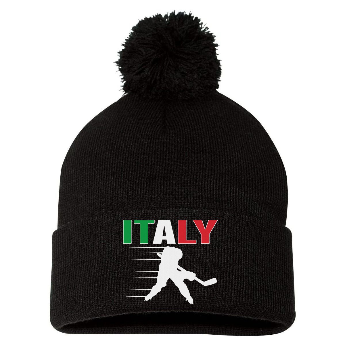 Italy Ice Hockey Fans Jersey Italian Hockey Team Supporter Pom Pom 12in Knit Beanie