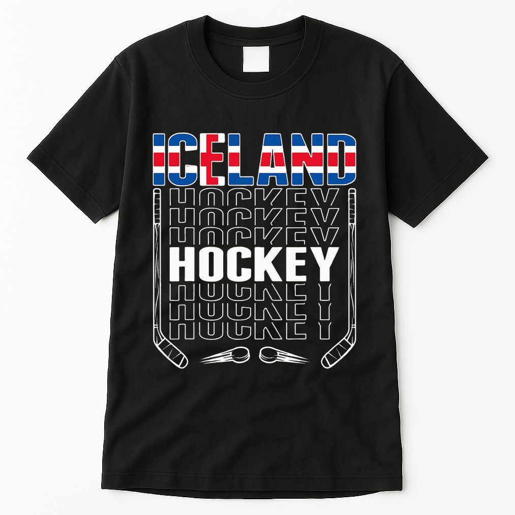 Iceland Ice Hockey Fans Jersey Icelandic Flag Hockey Stick Tall T-Shirt