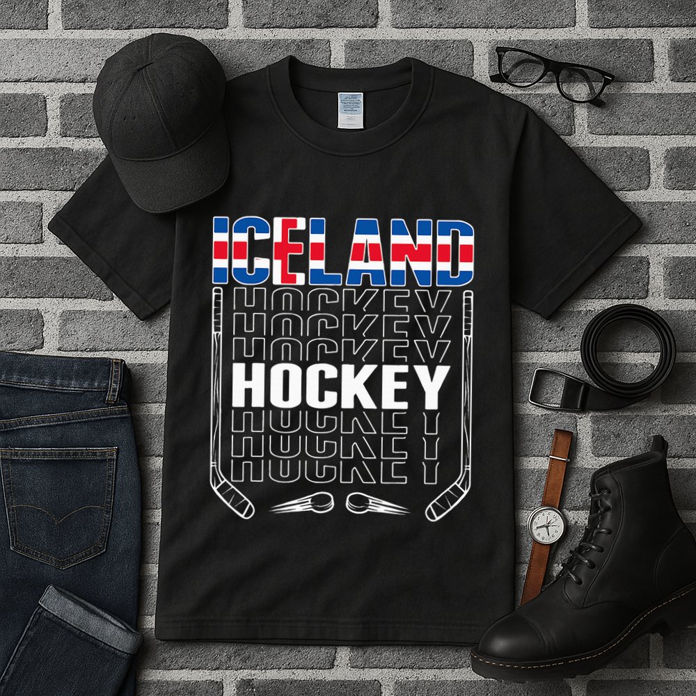 Iceland Ice Hockey Fans Jersey Icelandic Flag Hockey Stick Tall T-Shirt