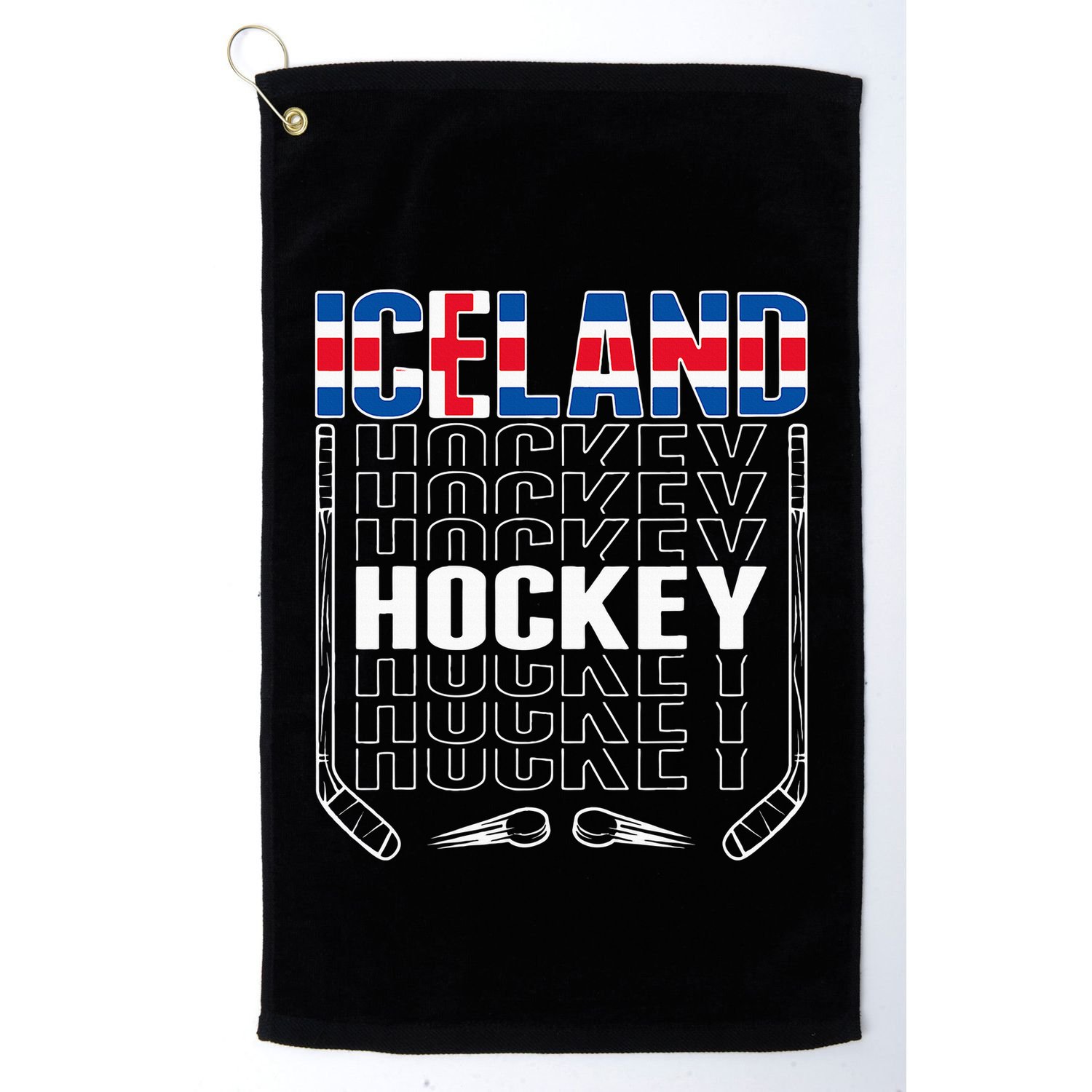 Iceland Ice Hockey Fans Jersey Icelandic Flag Hockey Stick Golf Towel