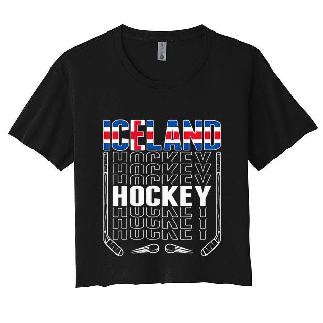 Iceland Ice Hockey Fans Jersey Icelandic Flag Hockey Stick Crop Top