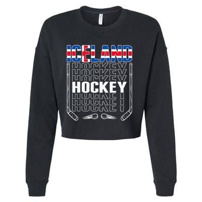 Iceland Ice Hockey Fans Jersey Icelandic Flag Hockey Stick Cropped Pullover Crew