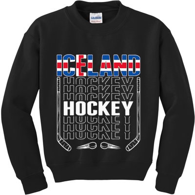 Iceland Ice Hockey Fans Jersey Icelandic Flag Hockey Stick Kids Sweatshirt
