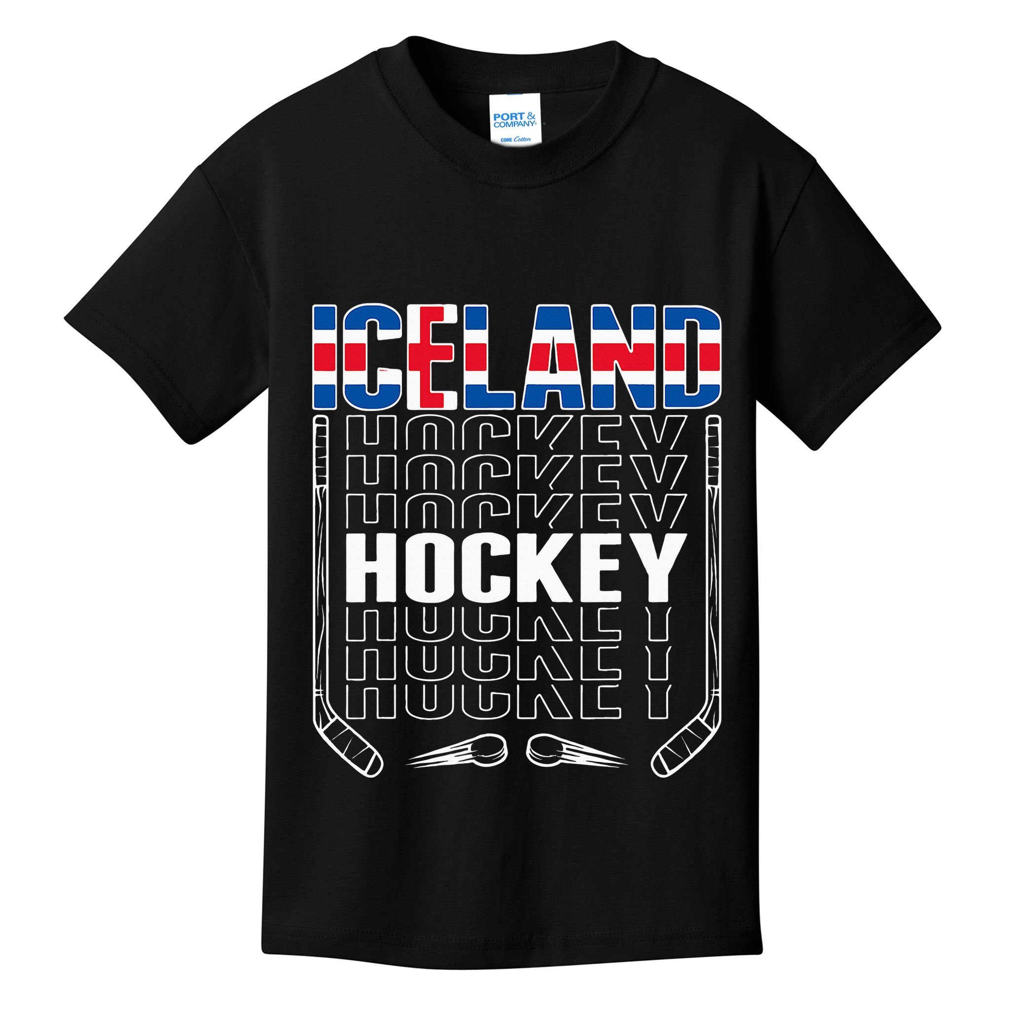 Iceland Ice Hockey Fans Jersey Icelandic Flag Hockey Stick Kids T-Shirt