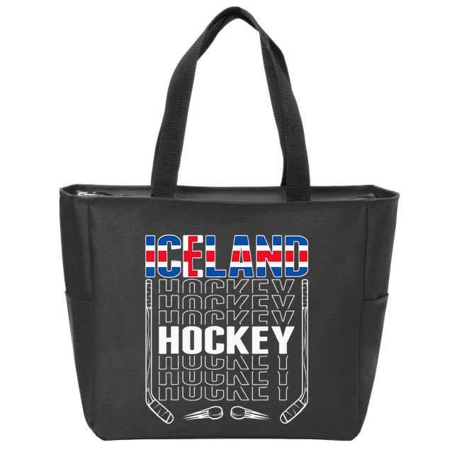 Iceland Ice Hockey Fans Jersey Icelandic Flag Hockey Stick Zip Tote Bag