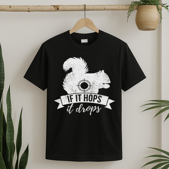 If It Hops It Drops Funny Squirrel Hunting T-Shirt