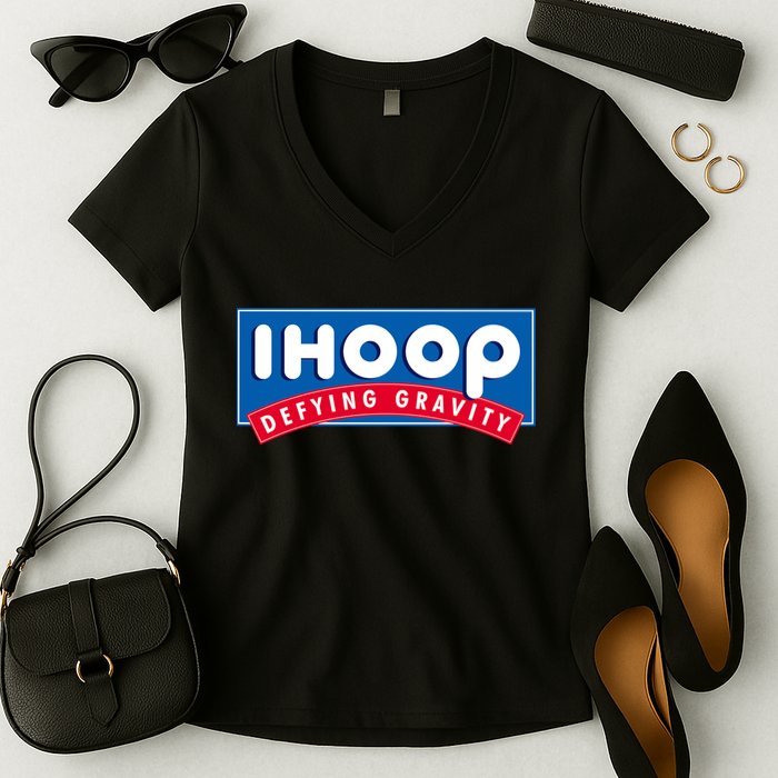 Ihoop I Hoop Defying Gravity Basketball & Basketballer Women's V-Neck T-Shirt