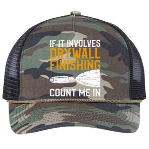 If It Involves Drywall Finishing Count Me In Drywaller Retro Rope Trucker Hat Cap