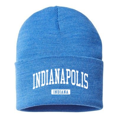 Indianapolis Indiana In Vintage Athletic Sports Design Funny Gift Sustainable Knit Beanie