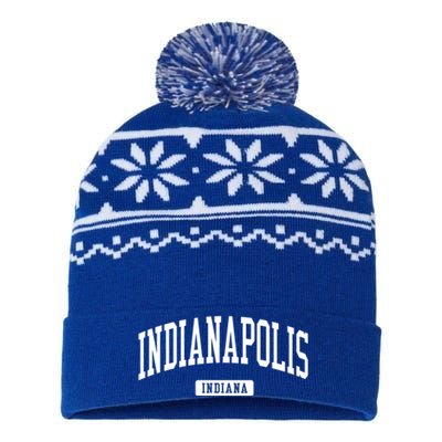 Indianapolis Indiana In Vintage Athletic Sports Design Funny Gift USA-Made Snowflake Beanie