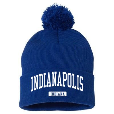 Indianapolis Indiana In Vintage Athletic Sports Design Funny Gift Pom Pom 12in Knit Beanie