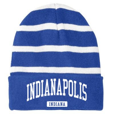 Indianapolis Indiana In Vintage Athletic Sports Design Funny Gift Striped Beanie with Solid Band