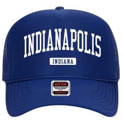 Indianapolis Indiana In Vintage Athletic Sports Design Funny Gift High Crown Mesh Back Trucker Hat