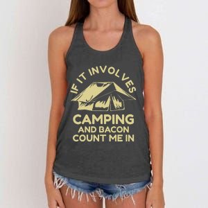 If It Involves Camping And Bacon Count Me In Camping Women's Knotted Racerback Tank