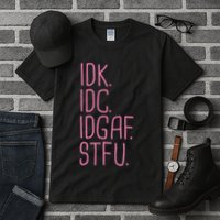 Idk Idc Idgaf Stfu I DonT Know I DonT Care Funny Meme Gift Tall T-Shirt