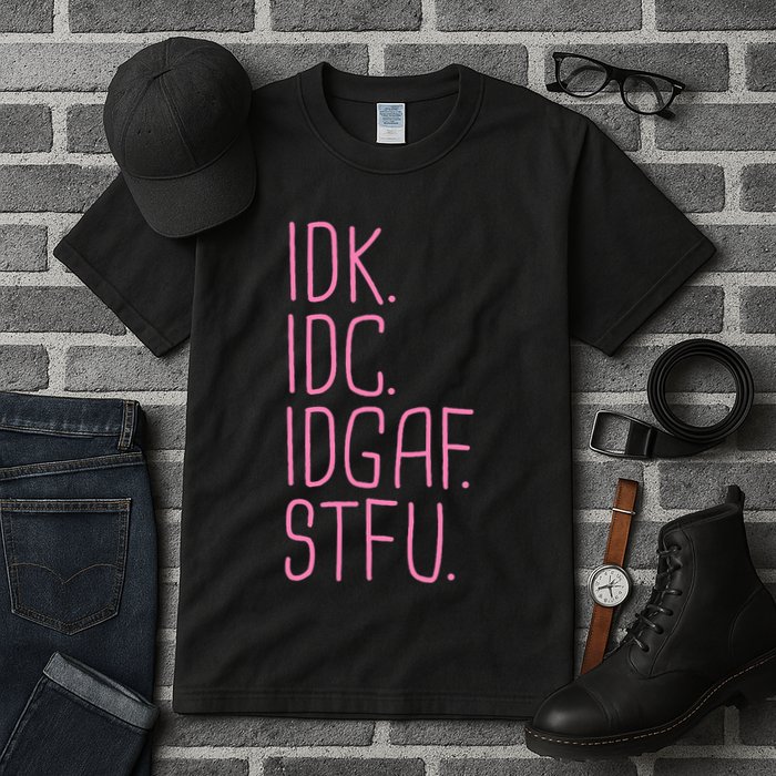 Idk Idc Idgaf Stfu I DonT Know I DonT Care Funny Meme Gift Tall T-Shirt