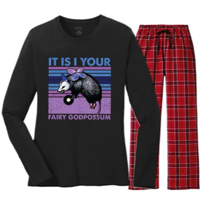 It Is I Your Fairy Godpossum Retro Opossum Lover Women's Long Sleeve Flannel Pajama Set 