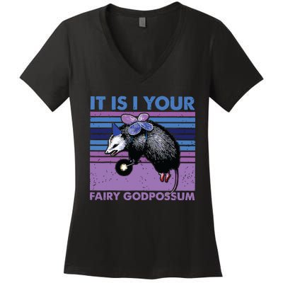 It Is I Your Fairy Godpossum Retro Opossum Lover Women's V-Neck T-Shirt