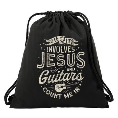 If It Involves Jesus And Guitars Guitarist Christian Music Drawstring Bag