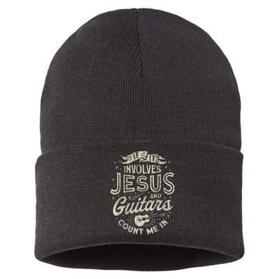 If It Involves Jesus And Guitars Guitarist Christian Music Sustainable Knit Beanie