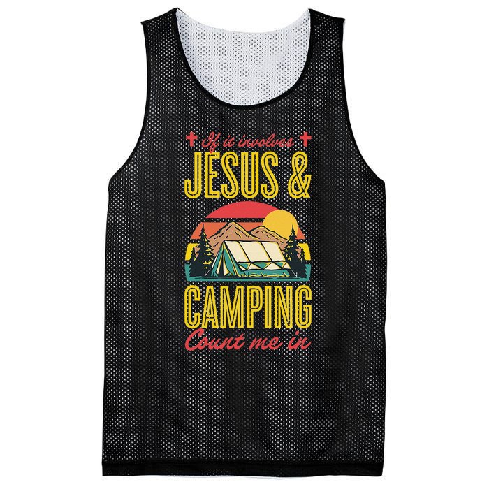 If It Involves Jesus And Camping Count Me In Mesh Reversible Basketball Jersey Tank