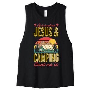 If It Involves Jesus And Camping Count Me In Women's Racerback Cropped Tank