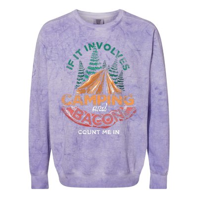 If It Involves Camping And Bacon Count Me In Funny Camping Colorblast Crewneck Sweatshirt