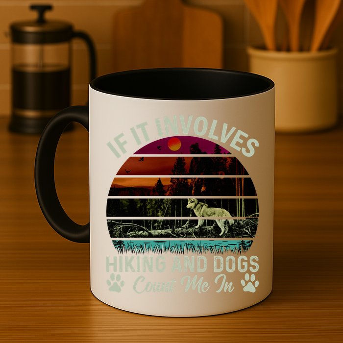 If It Involves Hiking And Dogs Count Me In Mountains Adventure Retro Vintage Mug