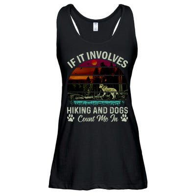If It Involves Hiking And Dogs Count Me In Mountains Adventure Retro Vintage Ladies Essential Flowy Tank