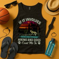 If It Involves Hiking And Dogs Count Me In Mountains Adventure Retro Vintage Tank Top