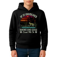 If It Involves Hiking And Dogs Count Me In Mountains Adventure Retro Vintage Kids Hoodie