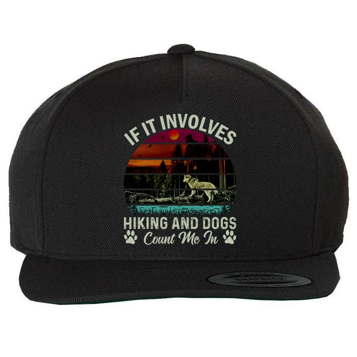 If It Involves Hiking And Dogs Count Me In Mountains Adventure Retro Vintage Wool Snapback Cap