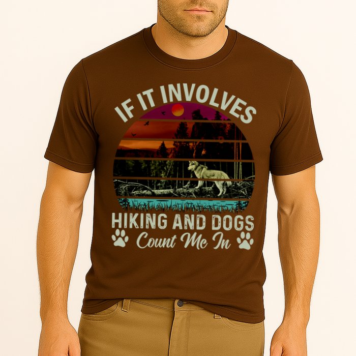 If It Involves Hiking And Dogs Count Me In Mountains Adventure Retro Vintage Performance Shirt