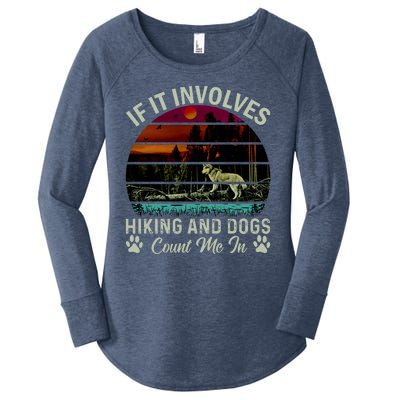 If It Involves Hiking And Dogs Count Me In Mountains Adventure Retro Vintage Women's Perfect Tri Tunic Long Sleeve Shirt