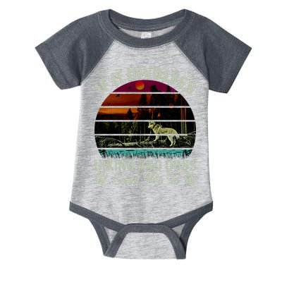 If It Involves Hiking And Dogs Count Me In Mountains Adventure Retro Vintage Infant Baby Jersey Bodysuit