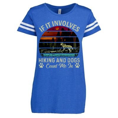 If It Involves Hiking And Dogs Count Me In Mountains Adventure Retro Vintage Enza Ladies Jersey Football T-Shirt