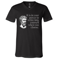 It Is In Your Power To Retire Into Yourself Marcus Aurelius V-Neck T-Shirt