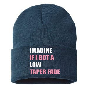 Imagine If I Got A Low Taper Fade Humor Ironic Meme Sustainable Knit Beanie