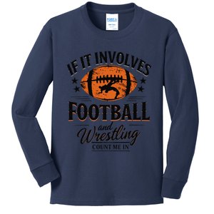 If It Involves Football And Wrestling Count Me In Usa Flag Kids Long Sleeve Shirt