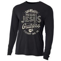 If It Involves Jesus And Guitars Guitarist Christian Music Cooling Performance Long Sleeve Crew