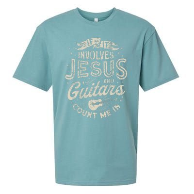 If It Involves Jesus And Guitars Guitarist Christian Music Sueded Cloud Jersey T-Shirt