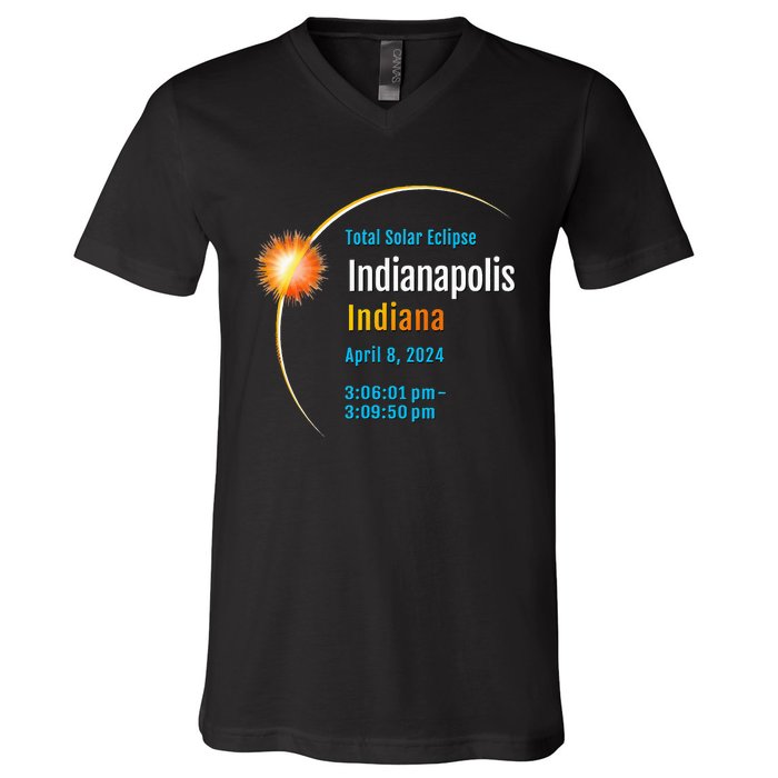 Indianapolis Indiana IN Total Solar Eclipse 2024 1 V-Neck T-Shirt