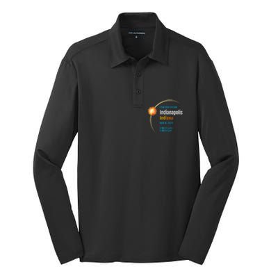 Indianapolis Indiana IN Total Solar Eclipse 2024 1 Silk Touch Performance Long Sleeve Polo