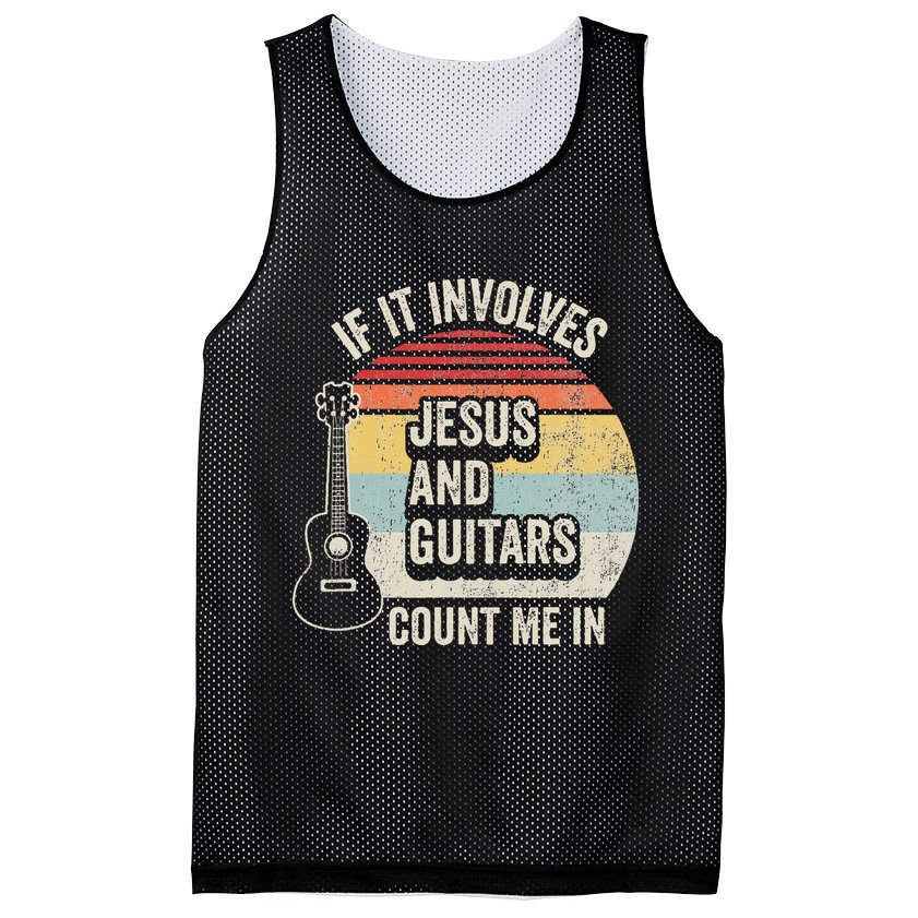 If It Involves Jesus And Guitars Count Me In Mesh Reversible Basketball Jersey Tank